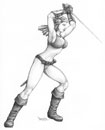 woman fighter character pencil drawing